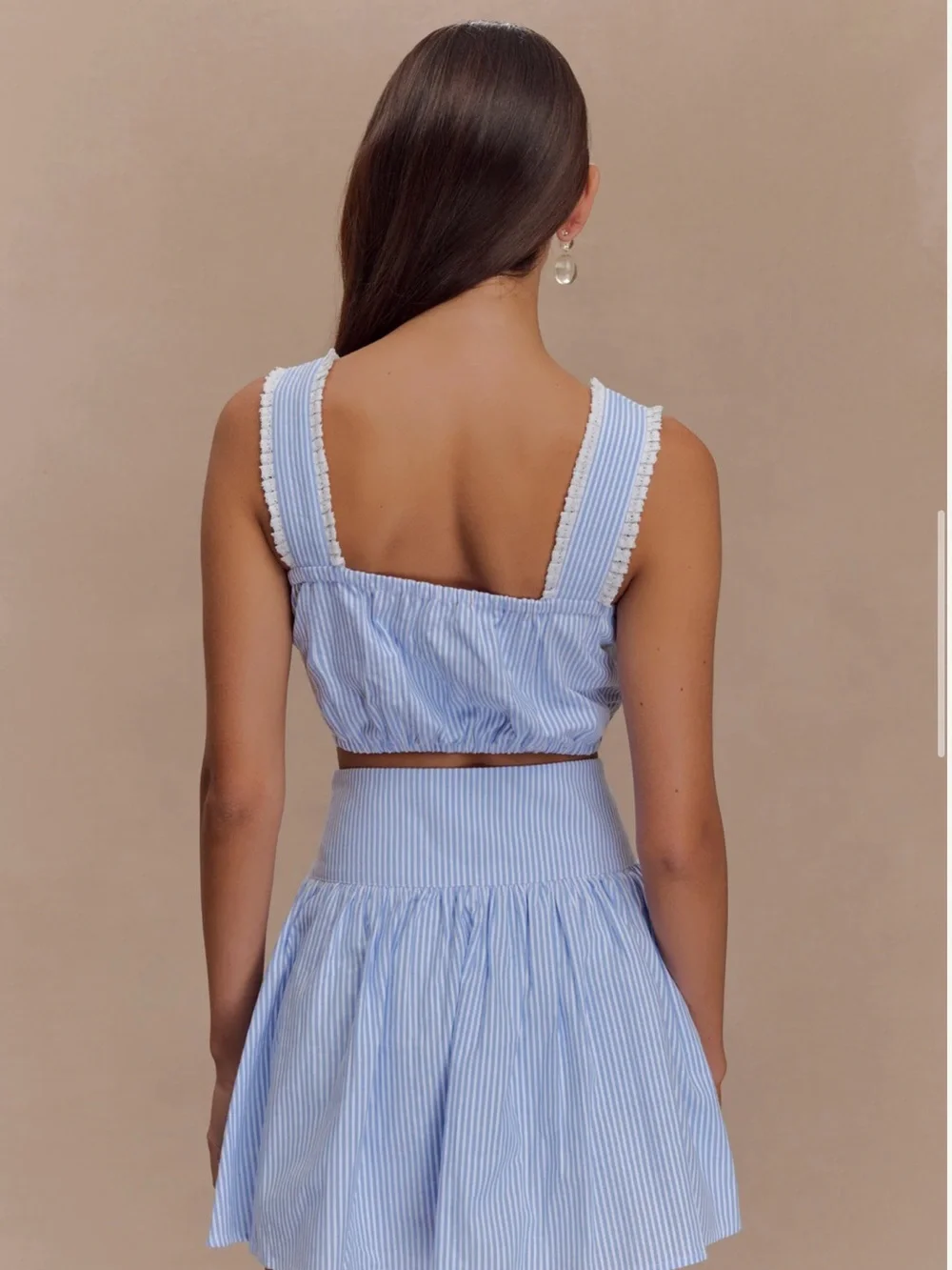 Meshki Light Blue & White Striped High-Waist Skater Skirt & Top